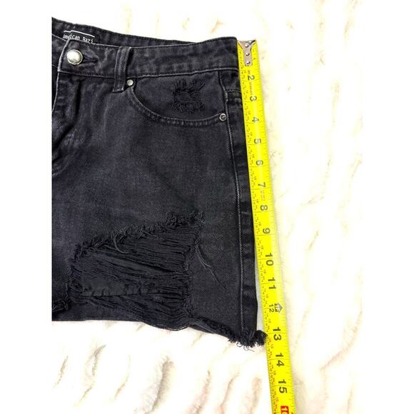 American Bazi Black Denim Cut Off Shorts, Distressed, Women's Large, Jean Shorts - Picture 4 of 6